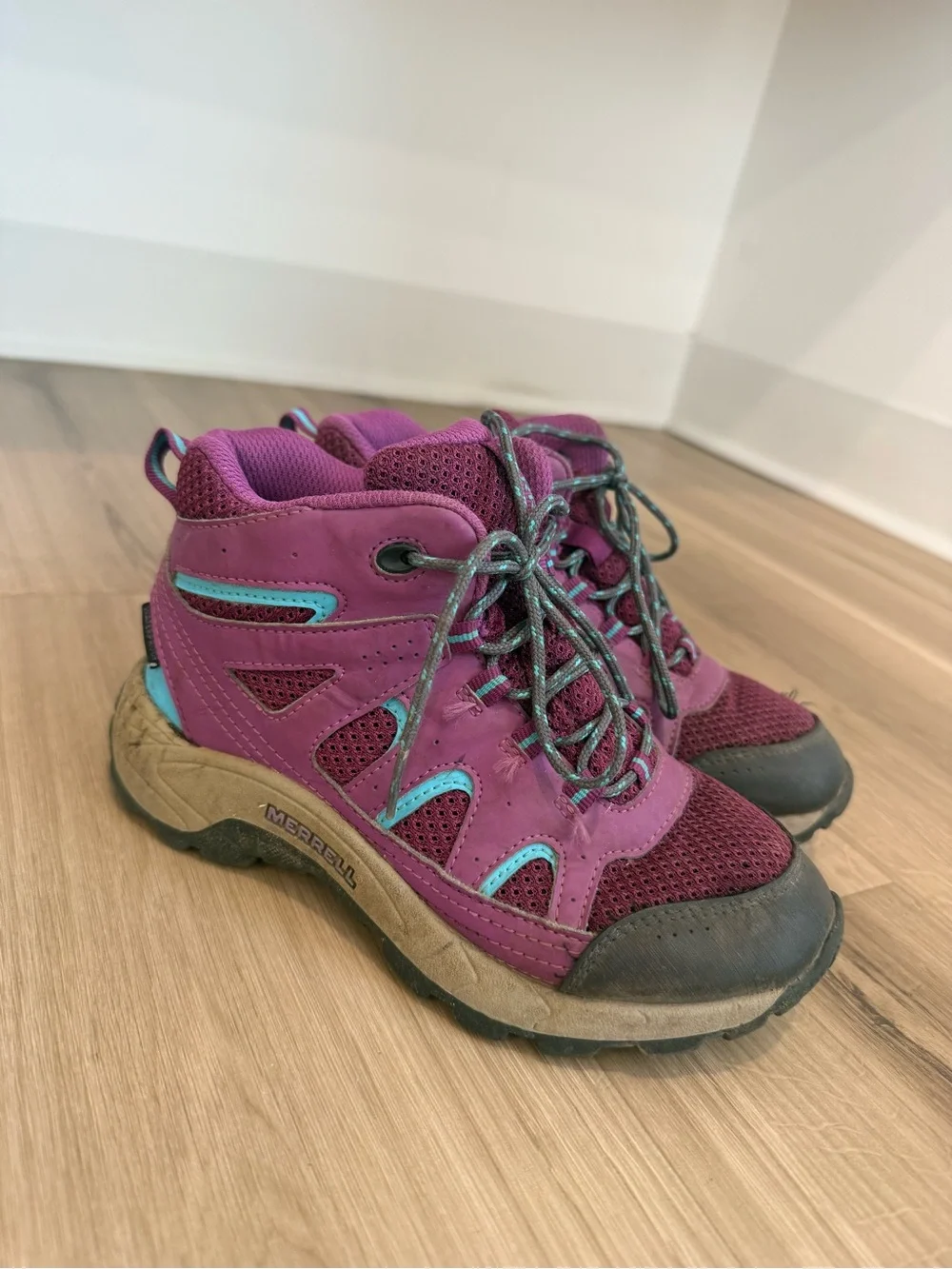 Kids Purple Hiking Boots with Teal Accents